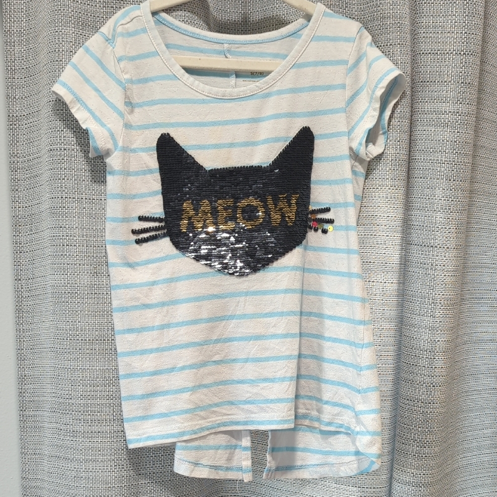 Striped Cat Sequin Kids T-Shirt